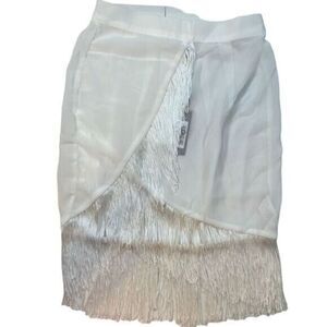 NWT Pretty Little Things White Swim Tassel Fringe Cover Up Skirt - Size Small
